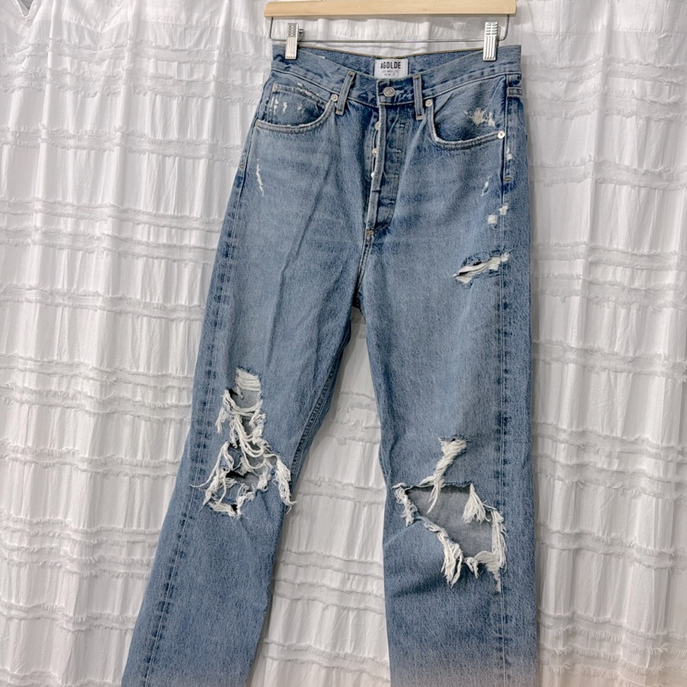 AGOLDE 90’s MID RISE LOOSE FIT DISTRESSED JEANS